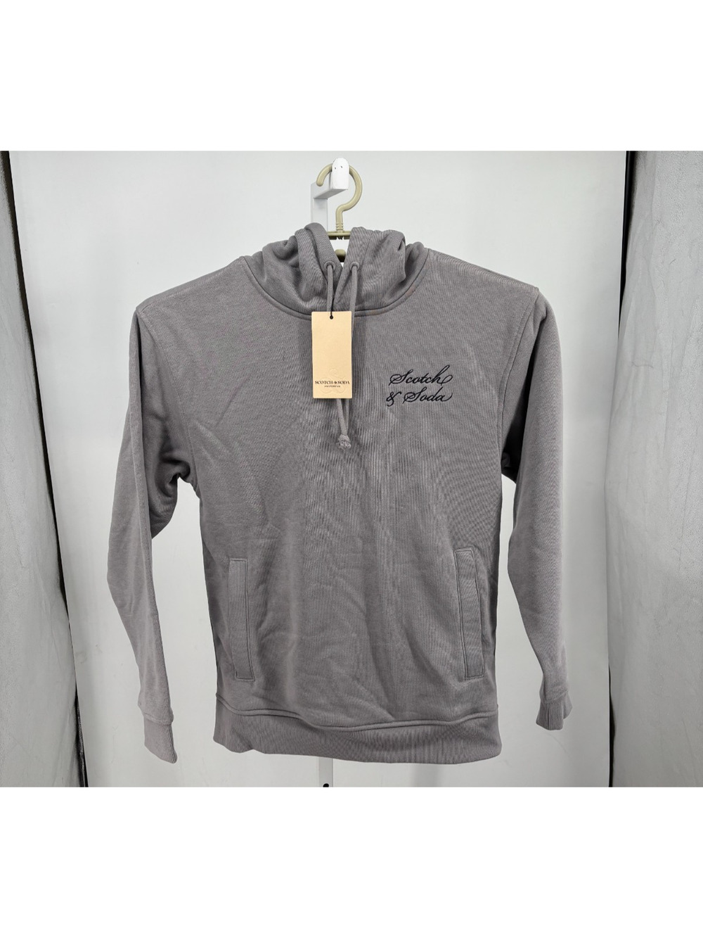 Scotch & Soda Hoodie Mens S Asphalt Relaxed Fit Fleece Graphic Embroidered Logo